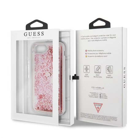 Guess Liquid Glitter Hearts - Etui iPhone SE 2020 / 8 / 7 (różowy/czerwony)