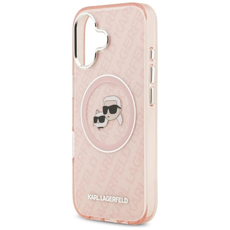 Karl Lagerfeld IML Glitter Karl & Choupette Heads Logo MagSafe - Etui iPhone 17 (różowy)