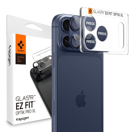 Spigen Optik Pro XL Glas.TR EZ Fit - Szkło ochronne na obiektyw iPhone 17 Pro (Blue)