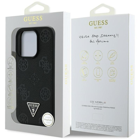 Guess Grained Hot Stamp Peony Triangle Logo MagSafe - Etui do iPhone 16 Pro (czarny)