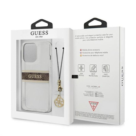 Guess 4G Stripe Brown Charm - Etui iPhone 13 Pro Max (przezroczysty)