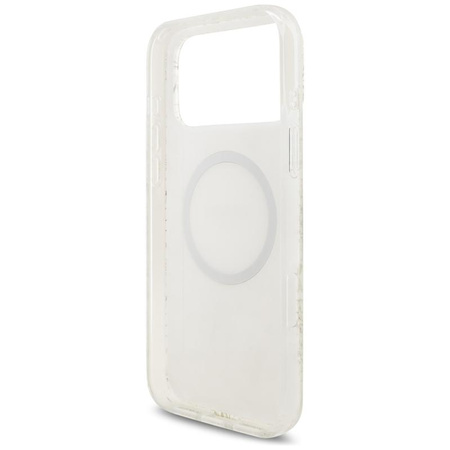Guess IML Flowers Electro Pearl Strap MagSafe - Etui iPhone 17 Pro Max (biały)