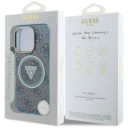 Guess IML Metal Glitter 4G Circle Triangle MagSafe - Etui do iPhone 16 Pro Max (niebieski)