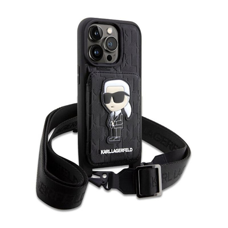 Karl Lagerfeld Crossbody NFT Saffiano Monogram Ikonik - Etui iPhone 14 Pro Max (Czarny)