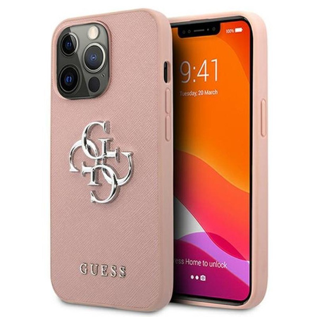 Guess Saffiano 4G Big Silver Logo - Etui iPhone 13 Pro (różowy)