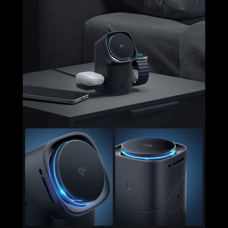 Spigen Essential EF223MS Qi2 Rotary Magnetic - Ładowarka indukcyjna MagSafe 3w1 do iPhone, AirPods i Apple Watch 15W (Black)