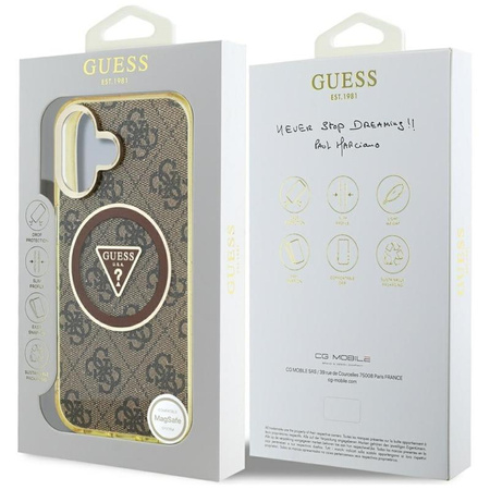 Guess IML Metal Glitter 4G Circle Triangle MagSafe - Etui do iPhone 16 (brązowy)