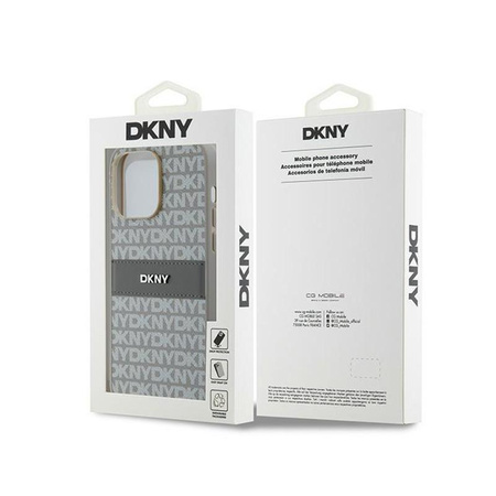 DKNY Leather Mono Stripe & Metal Logo - Etui iPhone 14 Pro (beżowy)
