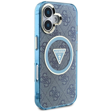 Guess IML Metal Glitter 4G Circle Triangle MagSafe - Etui do iPhone 16 (niebieski)
