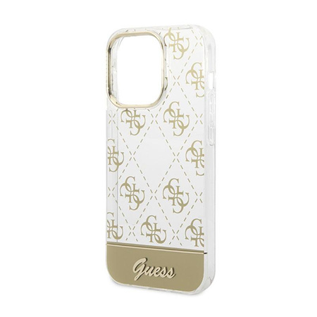 Guess 4G Stripe Script Logo Electroplated Pattern – Etui iPhone 14 Pro Max (złoty)