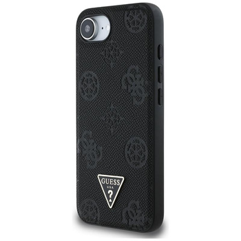 Guess Grained Hot Stamp Peony Triangle Logo MagSafe - Etui do iPhone 16e (czarny)