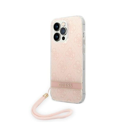 Guess 4G Print Cord - Etui ze smyczką iPhone 14 Pro (różowy)