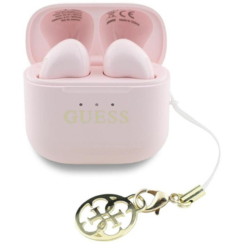 Guess Glossy Effect Printed Classic Logo & Charm - Słuchawki Bluetooth TWS + etui ładujące (różowy)