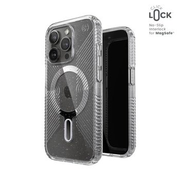 Speck Presidio Lux Grip ClickLock & Magsafe - Etui iPhone 15 Pro (Clear / Chrome Finish / Serene Silver)