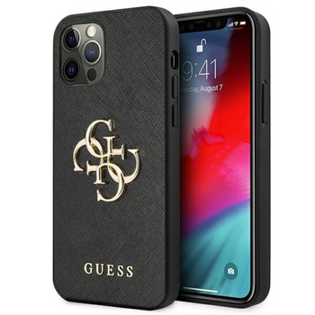 Guess Saffiano 4G Big Metal Logo - Etui iPhone 12 / iPhone 12 Pro (czarny)