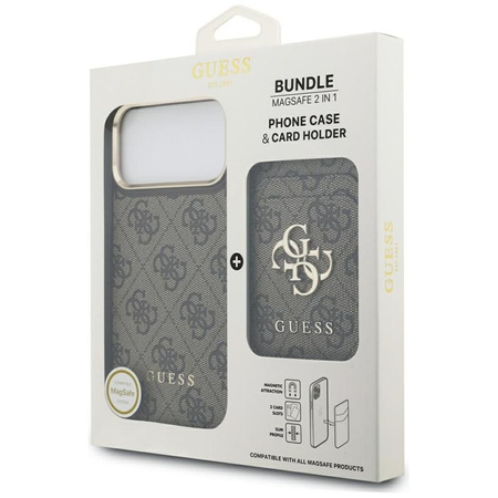 Guess Bundle Pack MagSafe 4G - Zestaw etui + portfel MagSafe do iPhone 17 Pro Max (brązowy)