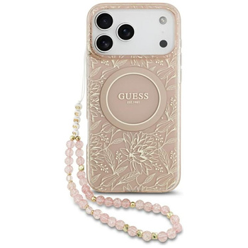 Guess IML Flowers Electro Pearl Strap MagSafe - Etui iPhone 17 Pro Max (różowy)