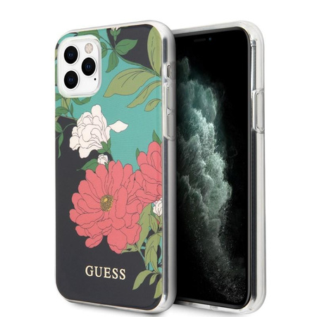 Guess Flower Shiny Collection N1 - Etui iPhone 11 Pro Max (Black)