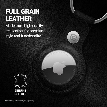 Crong Leather Case with Key Ring – Skórzane etui ochronne brelok do Apple AirTag 1 / 2 (czarny)