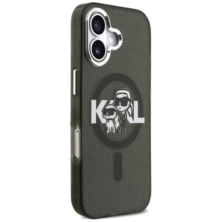Karl Lagerfeld IML Glitter Karl & Choupette Sketch Logo MagSafe - Etui iPhone 17 (czarny)