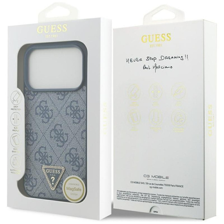 Guess Leather 4G Triangle Strass MagSafe - Etui iPhone 17 Pro (niebieski)