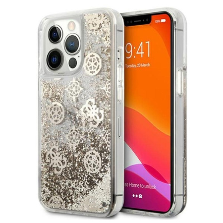Guess Peony Liquid Glitter - Etui iPhone 13 Pro (złoty)