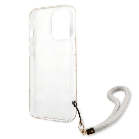 Guess Flower Cord - Etui ze smyczką iPhone 13 Pro Max (Gold)