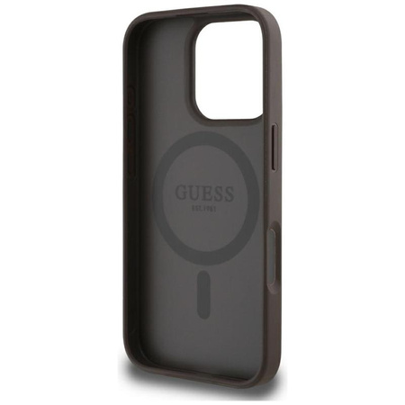 Guess Grained Hot Stamp Peony Triangle Logo MagSafe - Etui do iPhone 16 Pro Max (brązowy)