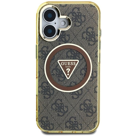 Guess IML Metal Glitter 4G Circle Triangle MagSafe - Etui do iPhone 16 (brązowy)
