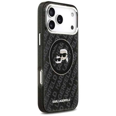 Karl Lagerfeld IML Glitter Karl & Choupette Heads Logo MagSafe - Etui iPhone 17 Pro Max (czarny)
