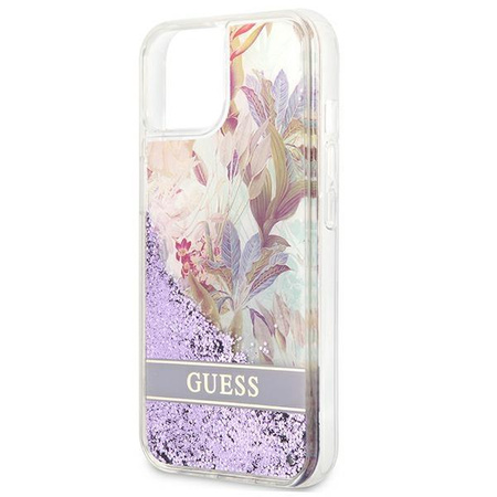 Guess Liquid Glitter Flower – Etui iPhone 13 fioletowy)