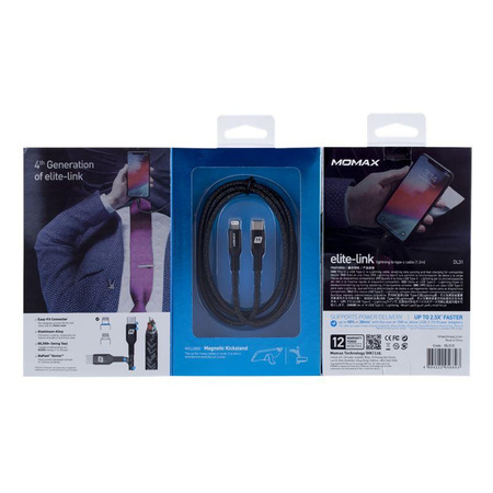 Momax Elite link - Przewód z USB-C (Power Delivery Fast Charging 3A) na Lightning MFi 1,2 m (Black)