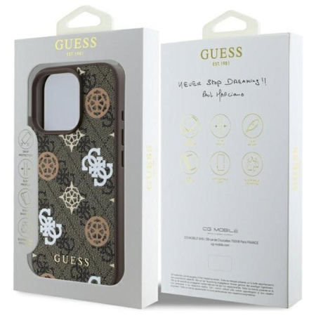 Guess Peony On 4G Background MagSafe - Etui iPhone 16 Pro Max (brązowy)