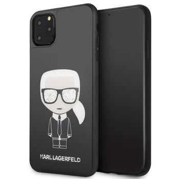Karl Lagerfeld Double Layer Glitter Tempered Glass - Etui iPhone 11 Pro Max ze szklanym tyłem (czarny)
