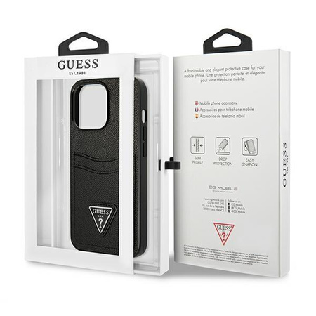 Guess Saffiano Double Card Triangle - Etui iPhone 13 Pro (czarny)