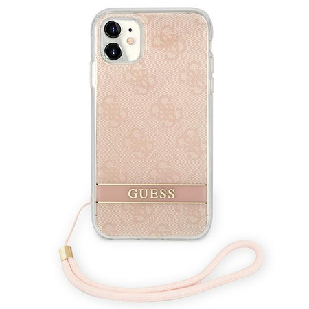 Guess 4G Print Cord - Etui ze smyczką iPhone 11 (Pink)