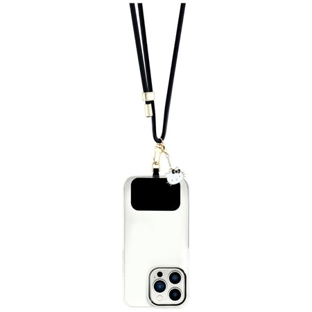 Hello Kitty Patch & Kitty Head Charm - Uniwersalny pasek / smyczka do telefonu (czarny)
