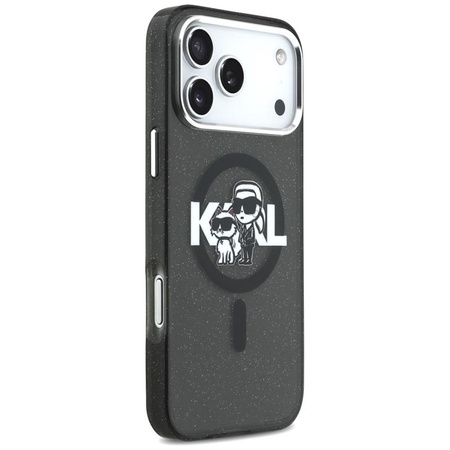 Karl Lagerfeld IML Glitter Karl & Choupette Sketch Logo MagSafe - Etui iPhone 17 Pro Max (czarny)
