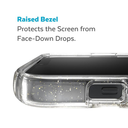 Speck Presidio Perfect-Clear with Glitter + MagSafe - Etui iPhone 14 / iPhone 13 z powłoką MICROBAN (Clear / Gold Glitter)