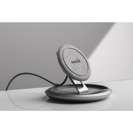 Moshi Lounge Q Wireless Charging Stand – Bezprzewodowa ładowarka indukcyjna Qi do iPhone i Android 15W (Nordic Gray)