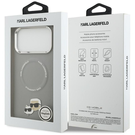 Karl Lagerfeld Karl & Choupette Pins MagSafe - Etui iPhone 17 Pro Max (szary)