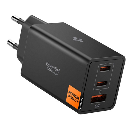 Spigen Essential EE673EU GaN Pro - Ładowarka sieciowa 2x USB-C + USB-A 67W (Black)