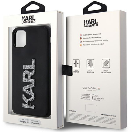 Karl Lagerfeld 3D Rubber Glitter Logo - Etui iPhone 11 (Czarny)