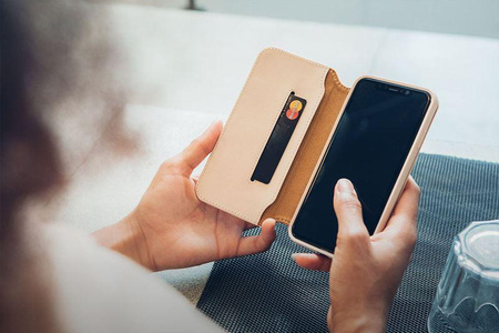 Moshi Overture - Etui iPhone Xs Max z kieszenią na karty + stand up (Savanna Beige)