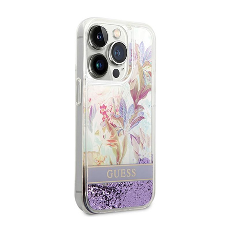Guess Liquid Glitter Flower – Etui iPhone 14 Pro (fioletowy)