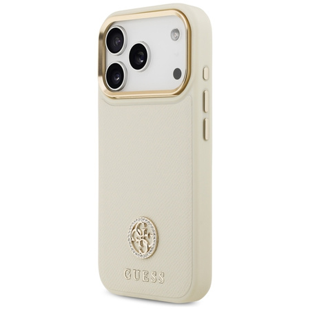 Guess Grained Strass Logo MagSafe - Etui iPhone 17 Pro (beżowy)