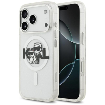 Karl Lagerfeld IML Glitter Karl & Choupette Sketch Logo MagSafe - Etui iPhone 17 Pro (przezroczysty)