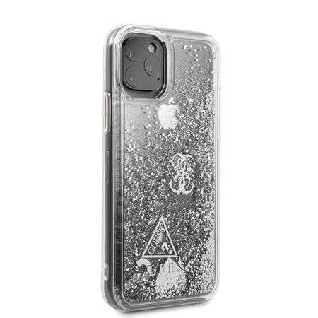 Guess Liquid Glitter Hearts - Etui iPhone 11 Pro (srebrny)