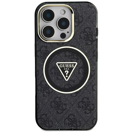 Guess IML Metal Glitter 4G Circle Triangle MagSafe - Etui do iPhone 16 Pro (czarny)