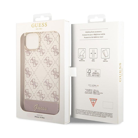 Guess 4G Stripe Script Logo Electroplated Pattern – Etui iPhone 14 (różowy)